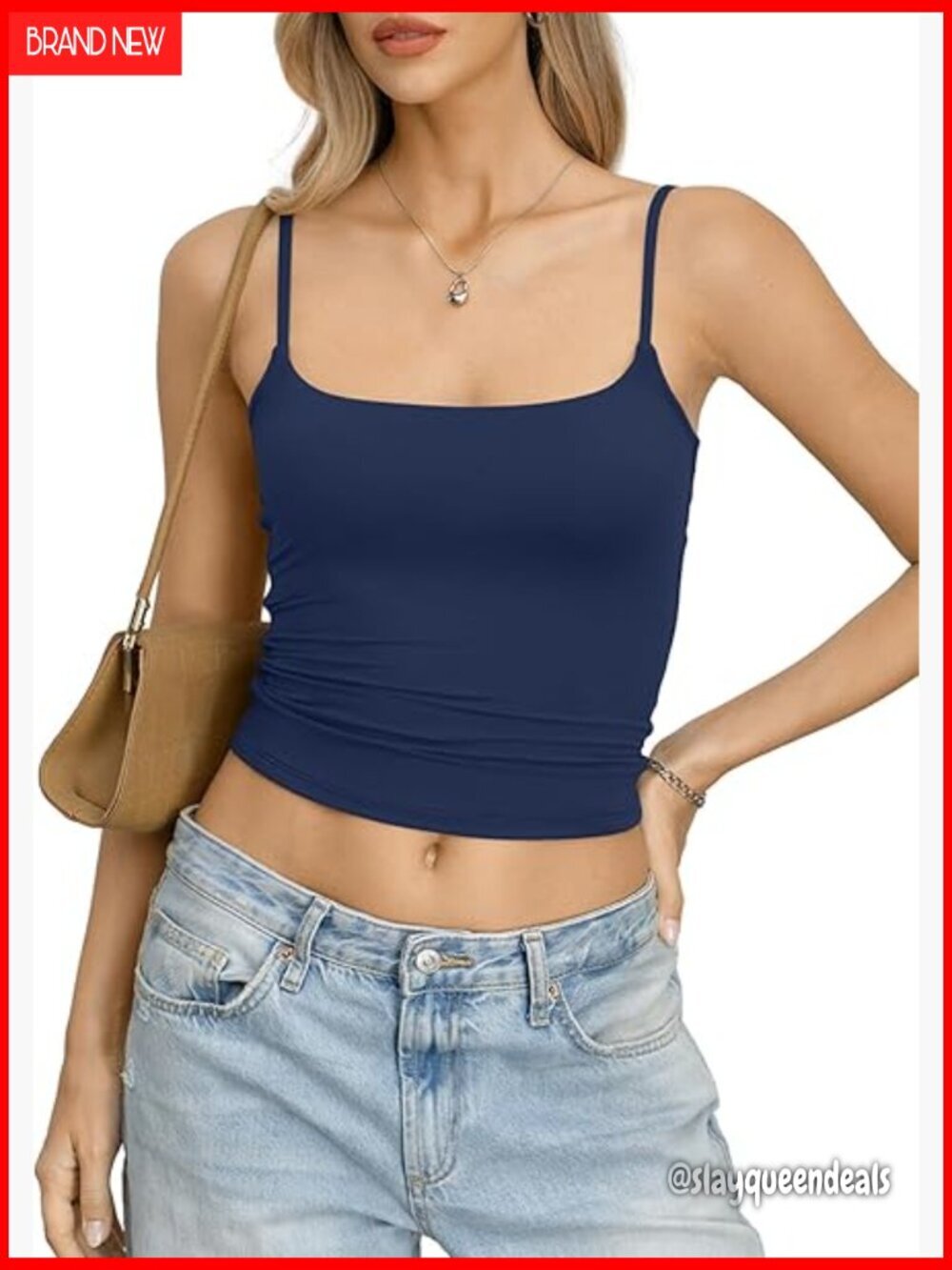 Double Lined Crop Tank Top Adjustable Spaghetti Strap Fitted Summer